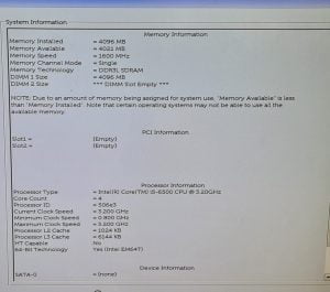 Dell OptiPlex 3040 PC system information