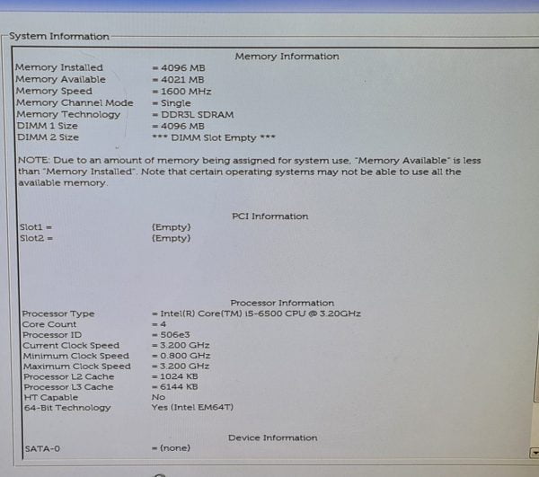 Dell OptiPlex 3040 PC system information
